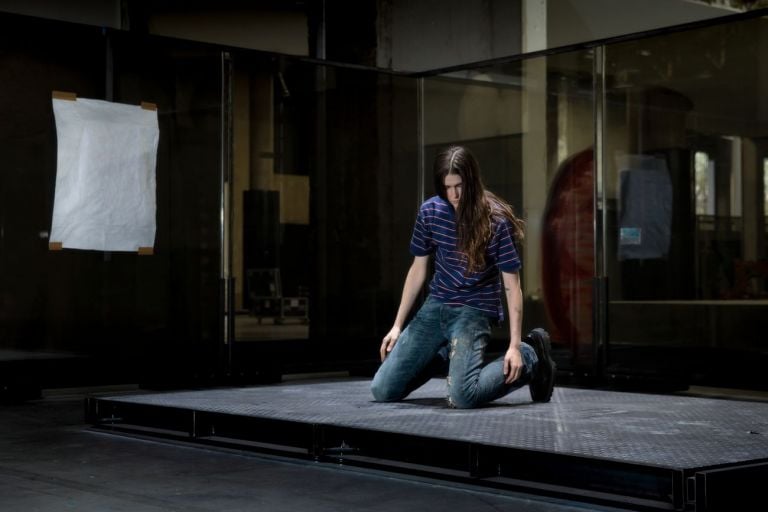 Eliza Douglas in rehearsals for Anne Imhof, Natures Mortes, 2021. Photo Nadine Fraczkowski. Courtesy of the artist & Palais de Tokyo, Paris